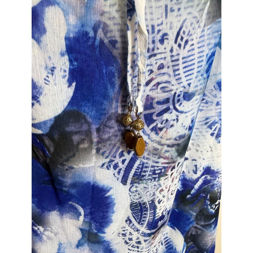 Style & Co Women Top Blouse Size Large Short Sleeve V-Neck Blue White Floral New - Picture 4 of 10